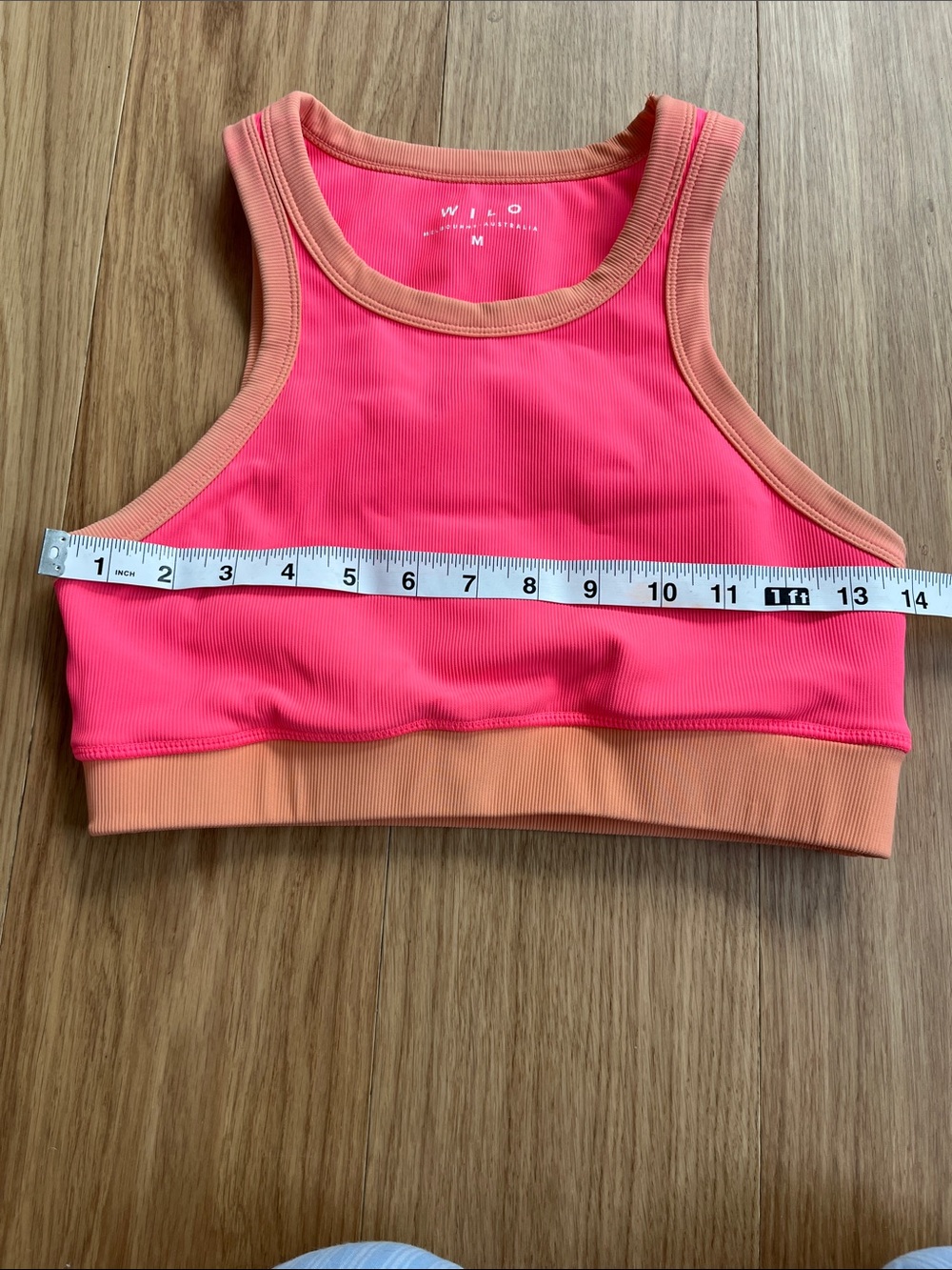Wilothelabel Rib Contrast Long Rqcer Pink & Peach Ribbed Sports Bra size M - Picture 5 of 6
